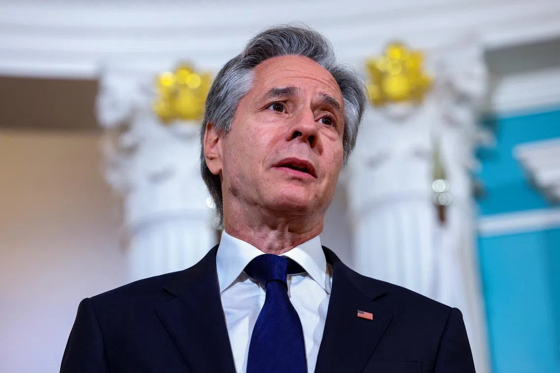 FILE PHOTO: U.S. Secretary of State Antony Blinken speaks alongside Panamanian Foreign Minister Javier Martinez Acha (not pictured), during the Americas Partnership for Economic Prosperity Ministerial, at the State Department in Washington, U.S., July 17, 2024. REUTERS/Amanda Andrade-Rhoades/File Photo