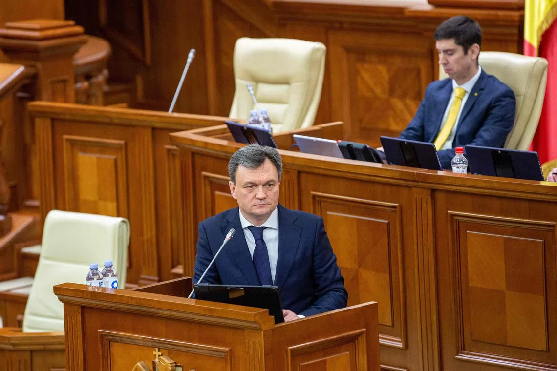 Moldova's newly appointed Prime Minister Dorin Recean addresses the Moldovan Parliament in Chisinau, on Feb 16, 2023.
