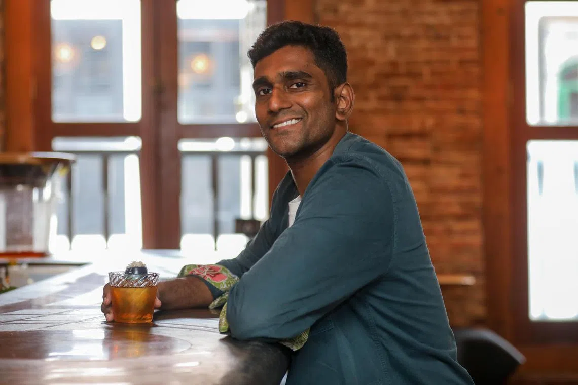 ST20240923_202467600331/kxbar27/Luther Lau/Teo Kai Xiang/

Story Background:
Your Favourite Bar's Favourite Bar is an article series spotlighting the people behind Singapore?s most beloved watering holes.

Profile Shots of Vijay Mudaliar who is the Co Founder of Native. Taken at 52A Amoy Street.