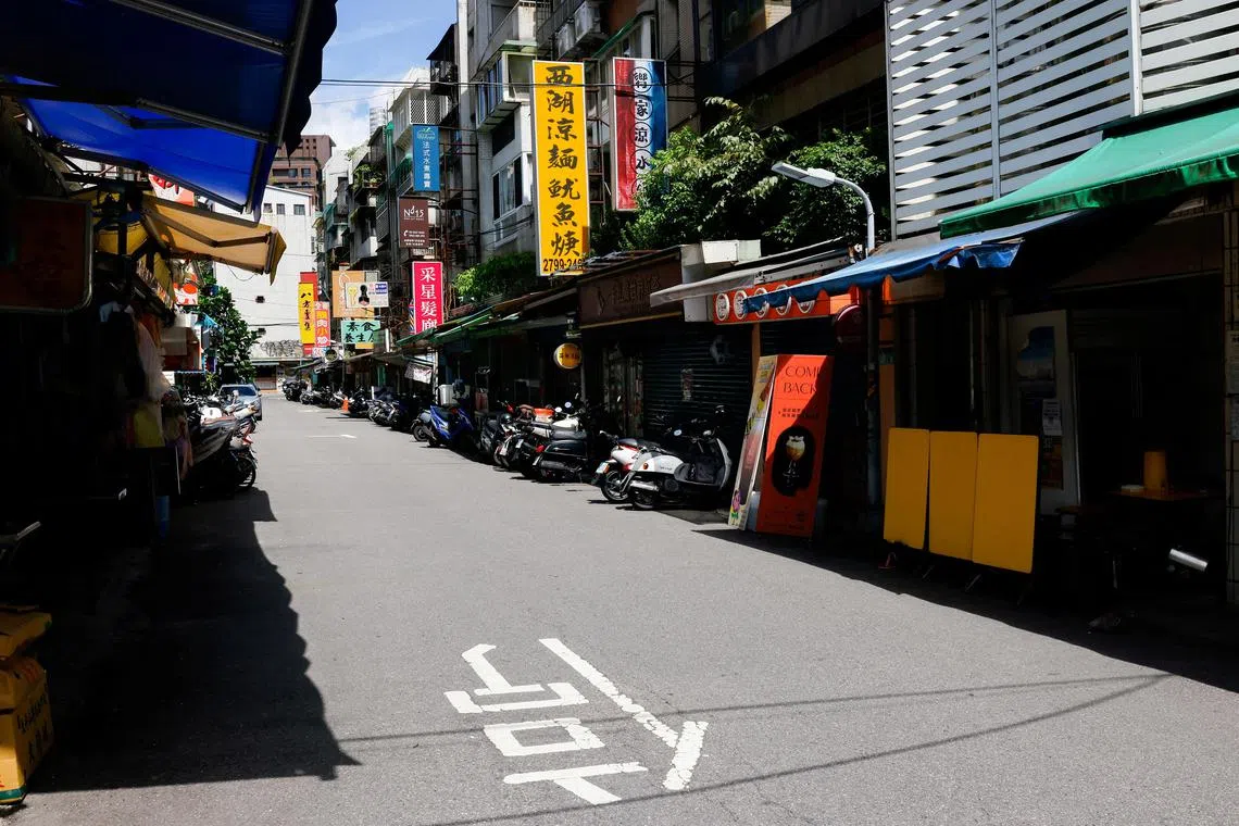 Empty streets are seen during the annual evacuation drill in Taipei.