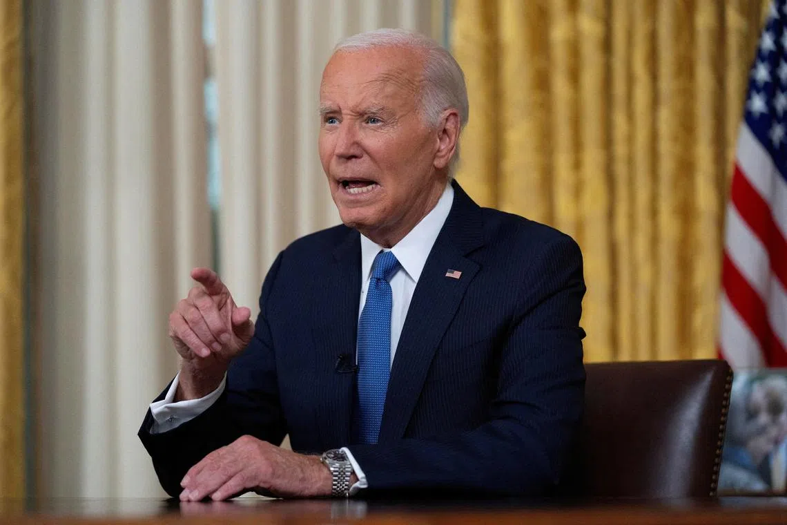 FILE PHOTO: U.S. President Joe Biden addresses the nation from the Oval Office of the White House in Washington, Wednesday, July 24, 2024, about his decision to drop his Democratic presidential reelection bid. Evan Vucci/Pool via REUTERS/File Photo