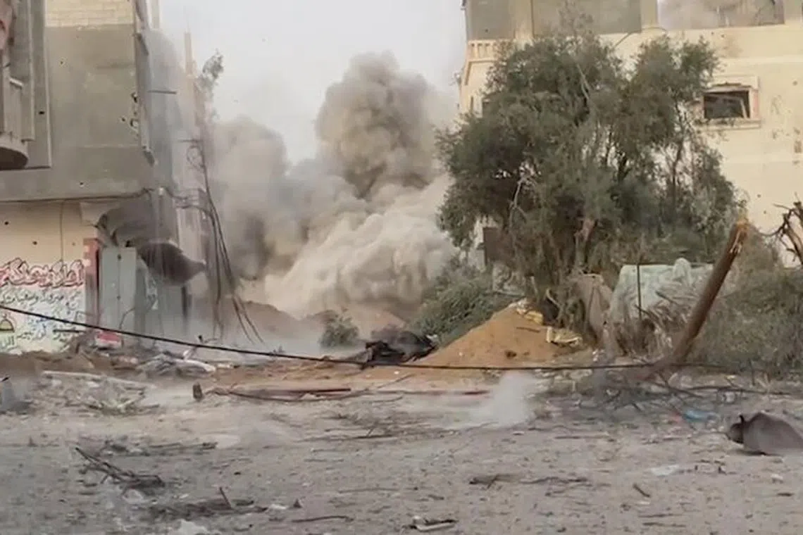 A view of military action at a location given as Gaza, amid the conflict between Israel and the Palestinian Islamist group Hamas, in this screengrab obtained from a handout video released on November 6, 2023. Israel Defense Forces/Handout via REUTERS