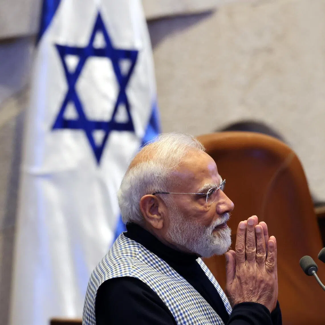 Indian Prime Minister Narendra Modi addressed the Israeli Parliament, telling lawmakers India stood with Israel “with full conviction” following the October 2023 Hamas attacks.