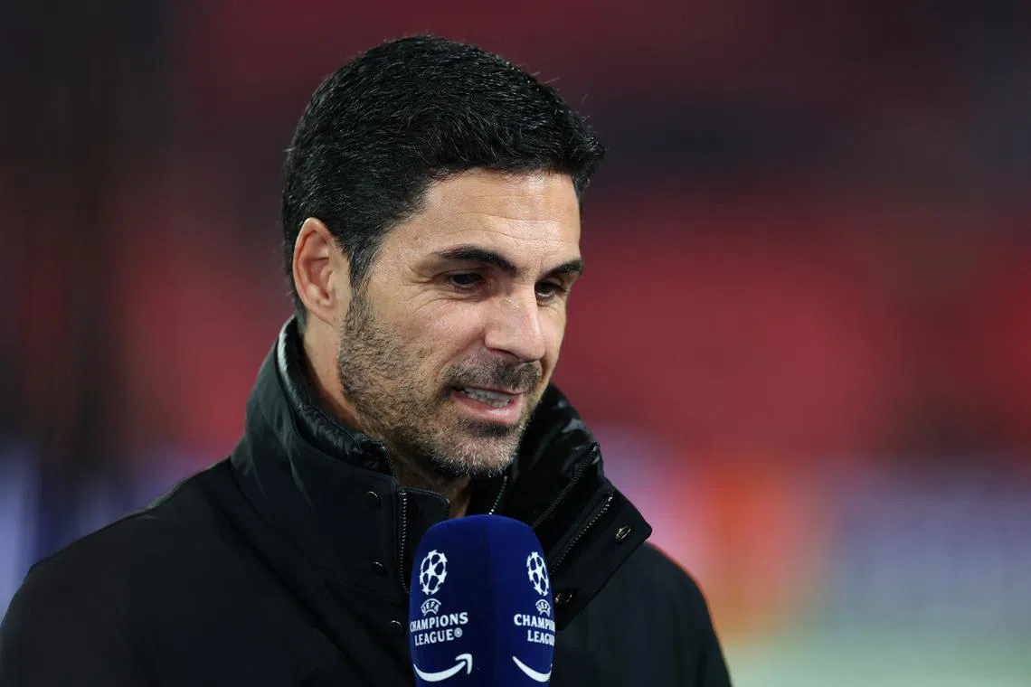 FILE PHOTO: Soccer Football - Champions League - Round of 16 - First Leg - PSV Eindhoven v Arsenal - Philips Stadion, Eindhoven, Netherlands - March 4, 2025  Arsenal manager Mikel Arteta speaks to the media before the match Action Images via Reuters/Matthew Childs/File Photo