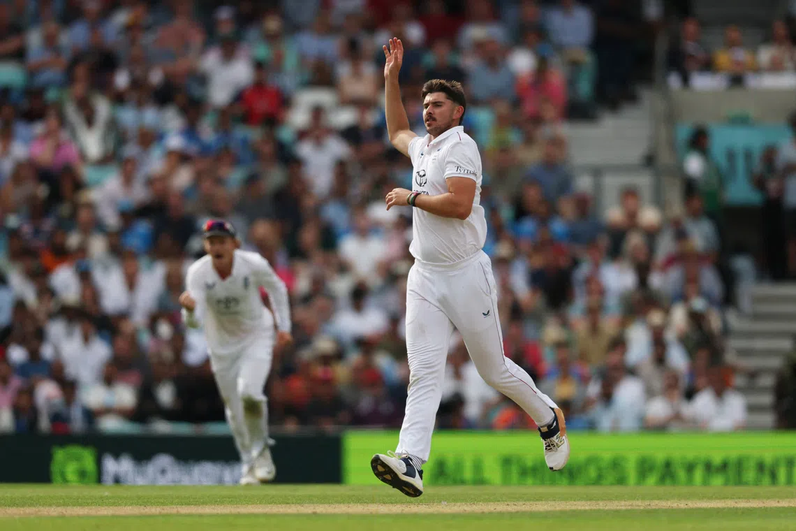 Cricket - International Test Match Series - Fifth Test - England v India - Kia Oval, London, Britain - August 2, 2025 England's Josh Tongue celebrates after taking the wicket of India's Ravindra Jadeja Action Images via Reuters/Paul Childs