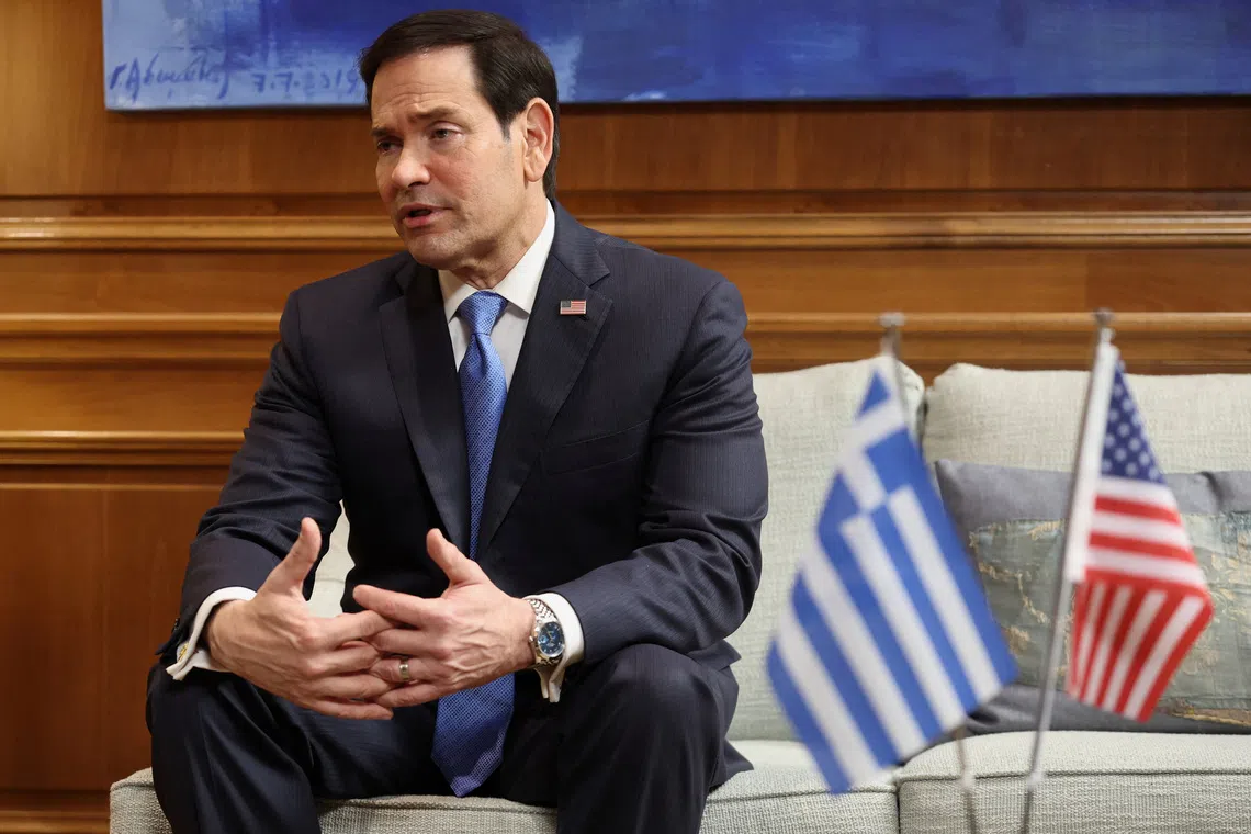 US Secretary of State Marco Rubio speaks during a meeting with Greek Prime Minister Kyriakos Mitsotakis at the prime minister's office in Athens, Greece, October 7, 2026. REUTERS/Louisa Gouliamaki