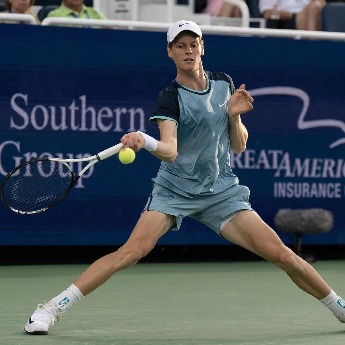 Jannik Sinner of Italy returns a shot in the Cincinnati Open men’s singles final against Frances Tiafoe of the United States on Aug 19, 2024.