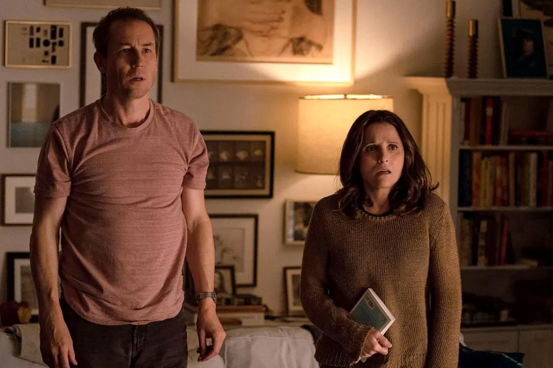 English actor Tobias Menzies (left) and American actress Julia Louis-Dreyfus (right) play a couple in the comedy-drama film You Hurt My Feelings

