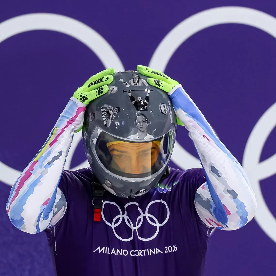 Ukraine's Vladyslav Heraskevych trained on Feb 11 wearing his banned “helmet of remembrance”, featuring Ukrainian athletes who have died during Russia's full-scale invasion of Ukraine since 2022.