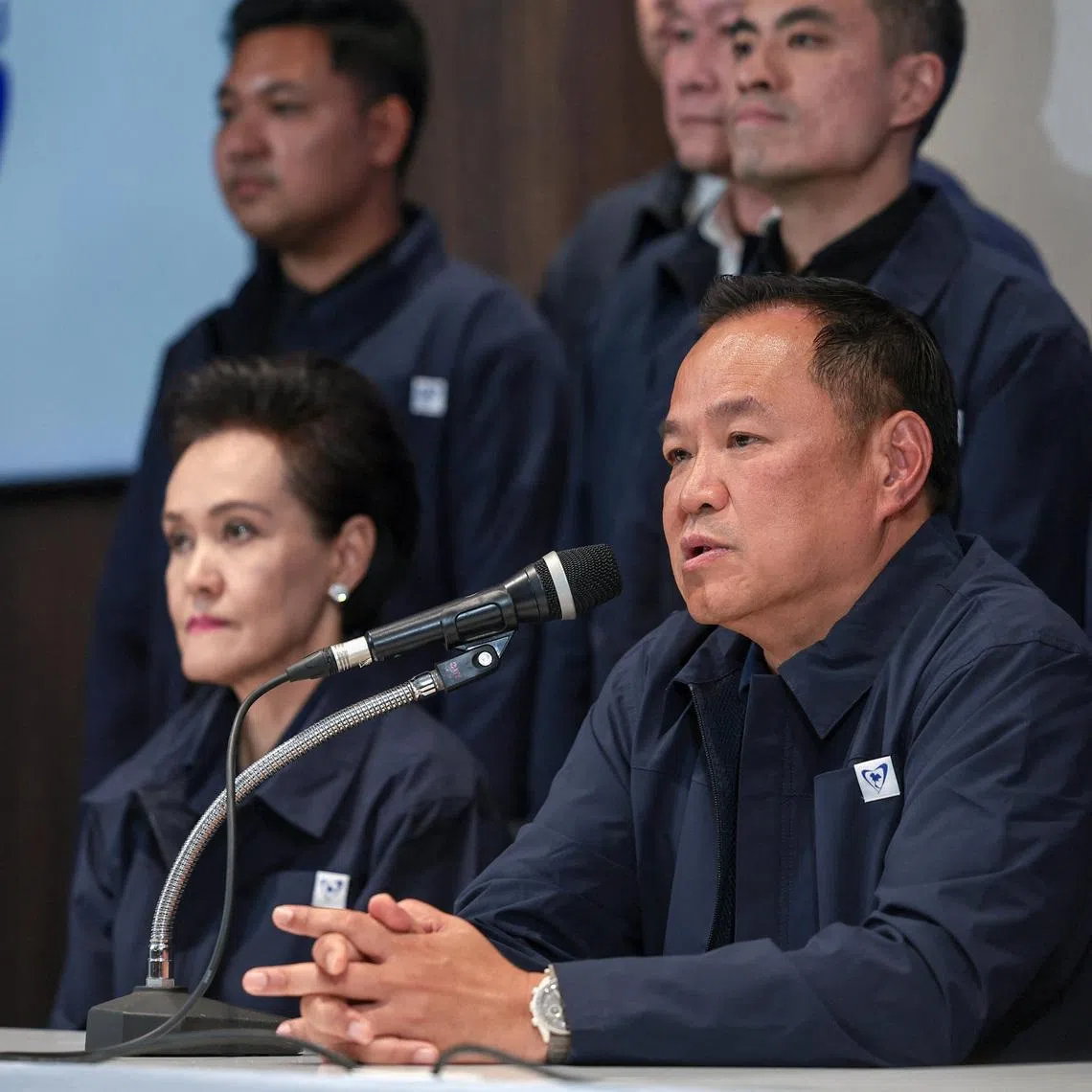 Thailand's caretaker Prime Minister Anutin Charnvirakul, Bhumjaithai Party leader and prime ministerial candidate, speaks during a press conference at the party headquarters on the day of the general election, in Bangkok, Thailand, February 8, 2026. REUTERS/Chalinee Thirasupa