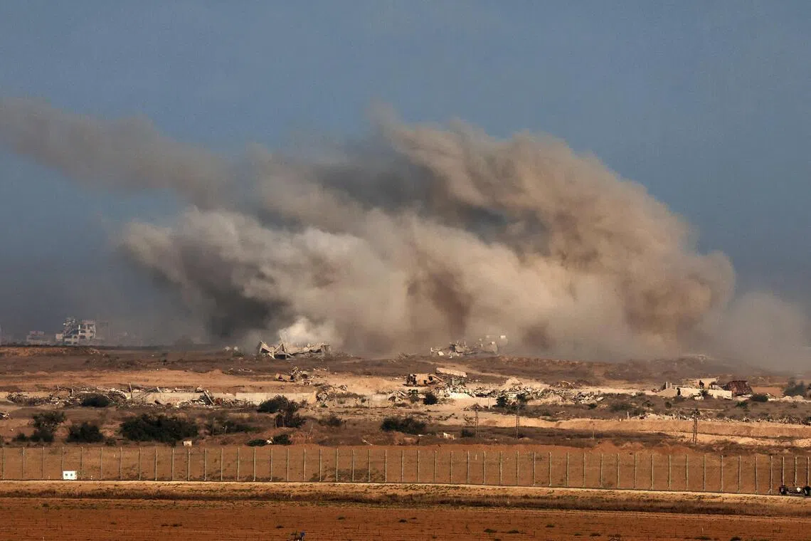 Smoke billowing during an Israeli strike on Gaza on Oct 30.
