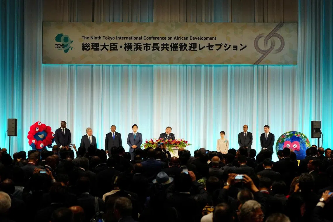 Japanese PM Shigeru Ishiba speaking during the welcome reception of the ninth Tokyo International Conference on African Development in Yokohama on Aug 20.