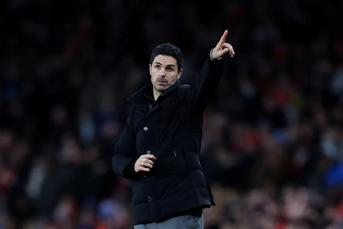 FILE PHOTO: Soccer Football - UEFA Champions League - Arsenal v Bayern Munich - Emirates Stadium, London, Britain - November 26, 2025 Arsenal manager Mikel Arteta reacts Action Images via Reuters/Peter Cziborra/File Photo