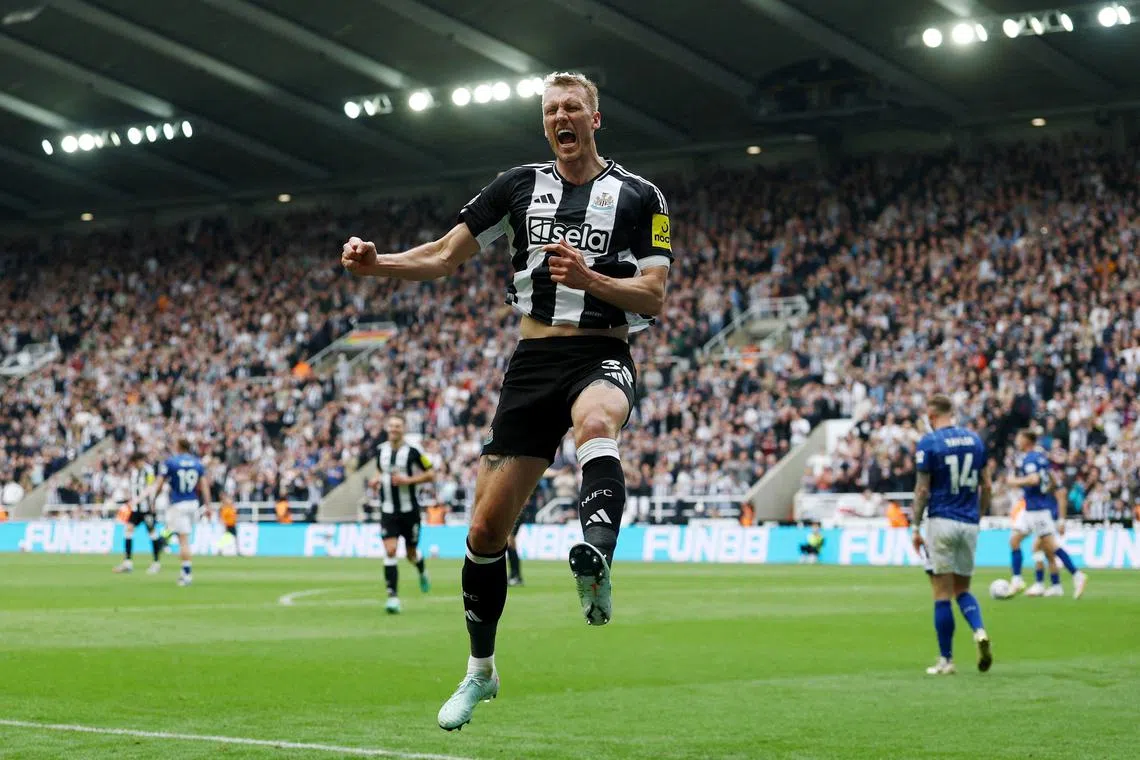 FILE PHOTO: Soccer Football - Premier League - Newcastle United v Ipswich Town - St James' Park, Newcastle, Britain - April 26, 2025 Newcastle United's Dan Burn celebrates scoring their second goal Action Images via Reuters/Lee Smith/File Photo