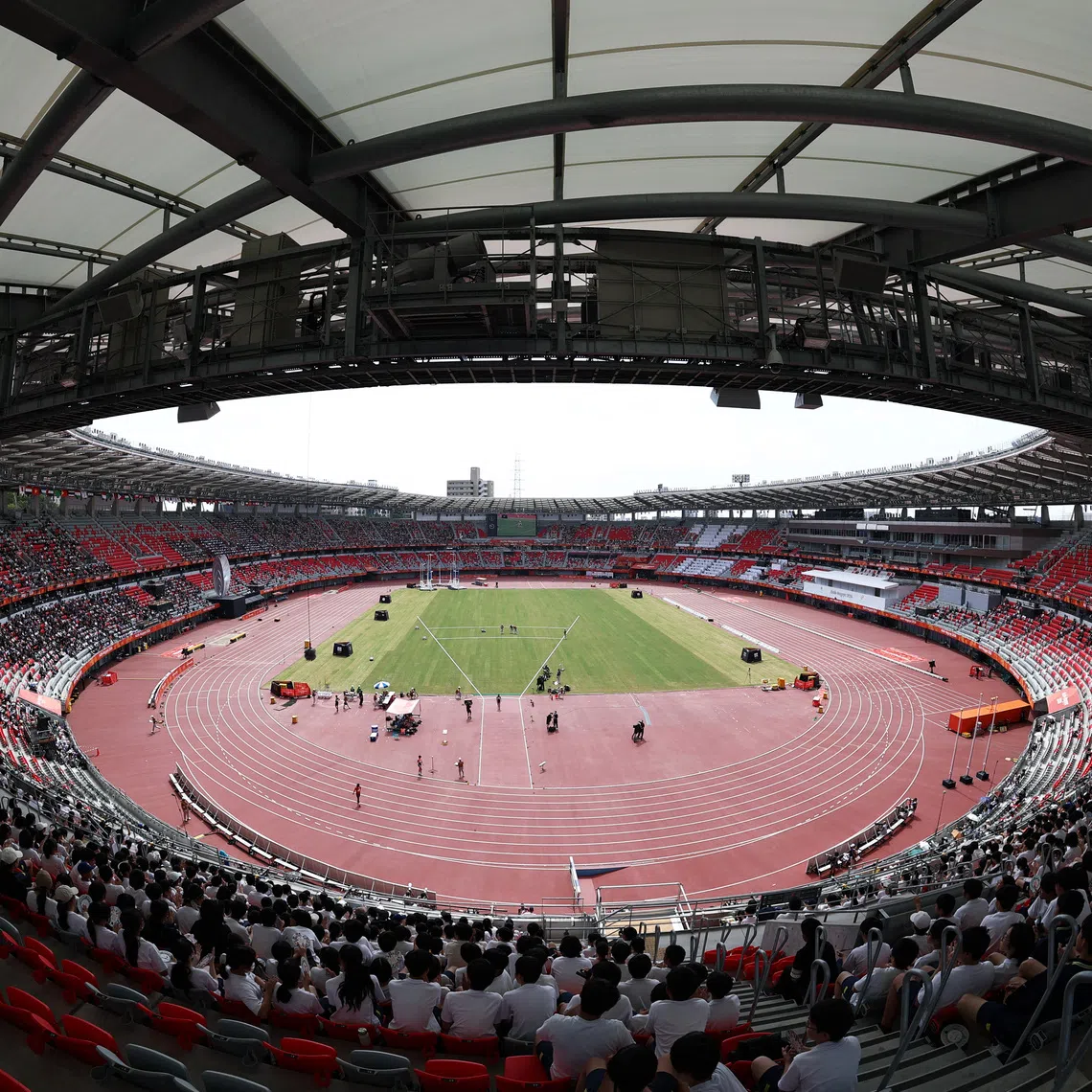 Asian Games - Aichi-Nagoya 2026 - Athletics - Paloma Mizuho Sports Park, Nagoya, Japan - September 25, 2026 General view of empty seats in the stadium REUTERS/Chalinee Thirasupa