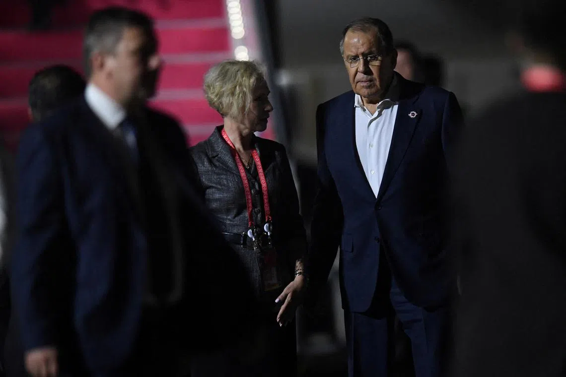 FILE PHOTO: Russian Foreign Minister Sergey Lavrov arrives at Ngurah Rai International airport at Tuban, Badung regency, Indonesia resort island of Bali, November 13, 2022. Sonny Tumbelaka/Pool via REUTERS/File Photo