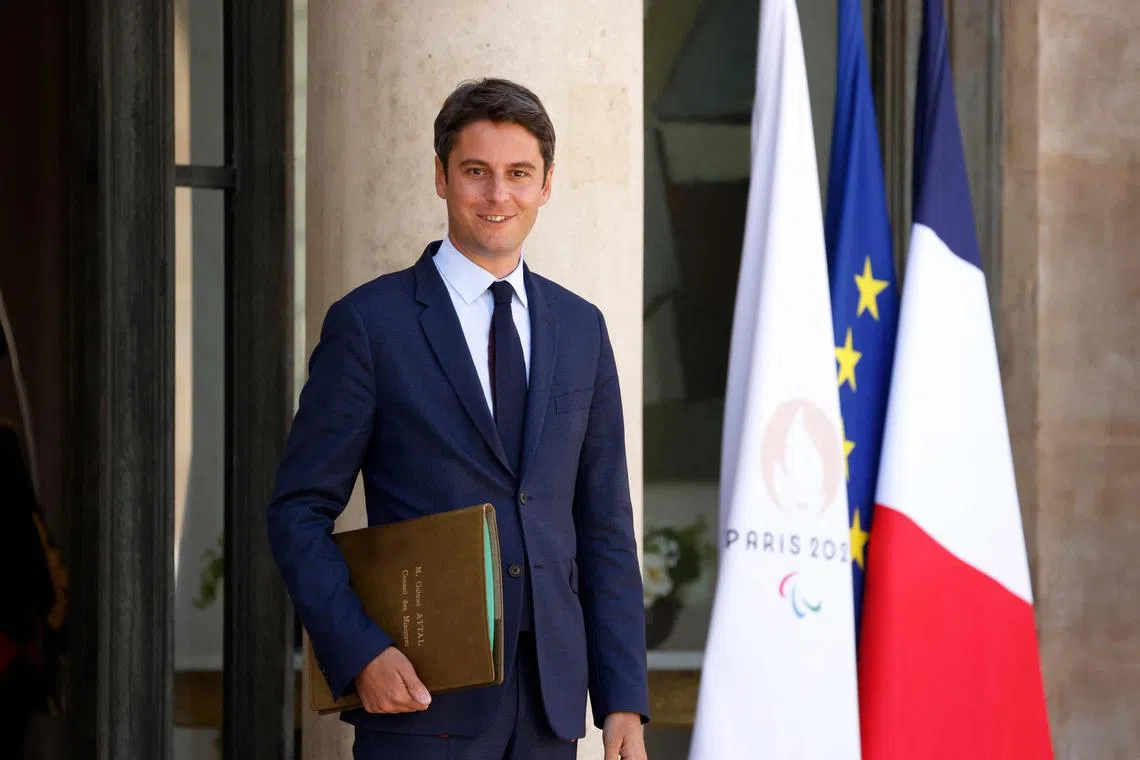 France's Prime Minister Gabriel Attal leaves after the weekly cabinet meeting at the presidential Elysee Palace in Paris, on July 16, 2024. (Photo by Ludovic MARIN / AFP)