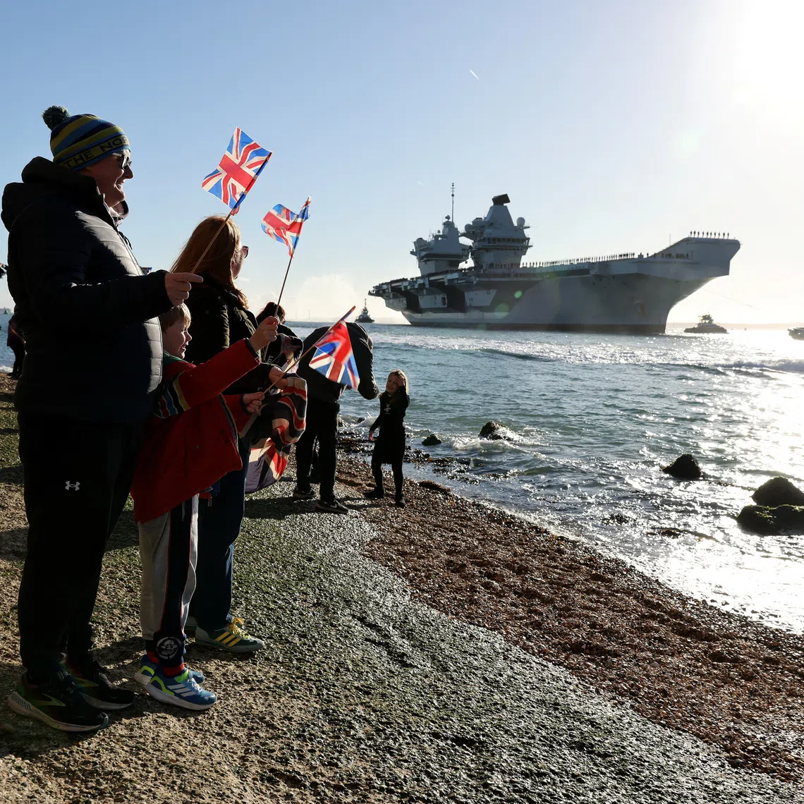 The HMS Prince of Wales returning to Portsmouth after an Indo-Pacific deployment on Nov 30. The British government is developing a “whole of society approach to deterrence and defence”.