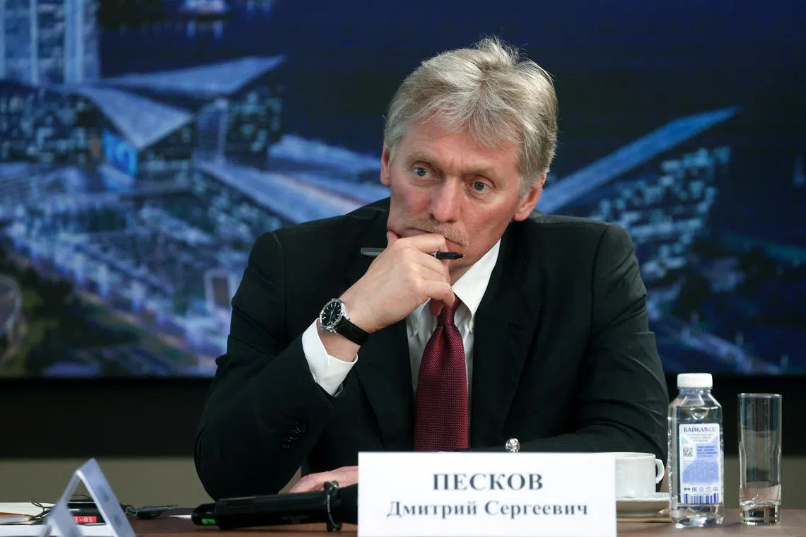 FILE PHOTO: Kremlin spokesman Dmitry Peskov attends a meeting of Russian President Vladimir Putin with senior editors from international news agencies at Lakhta Centre business tower in Saint Petersburg, Russia June 5, 2024. Sputnik/Vladimir Astapkovich/Pool via REUTERS/File Photo