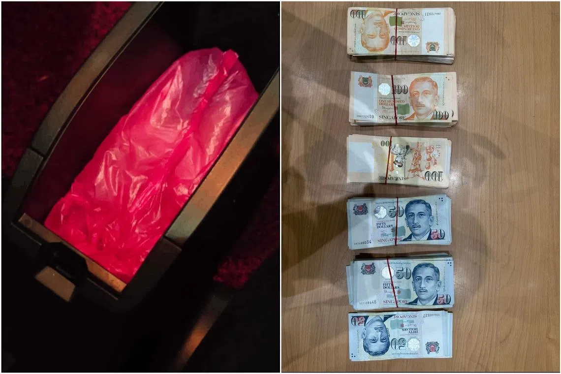 Officers uncovered stacks of currencies wrapped in a plastic bag, placed inside the centre console of the car the woman was in.