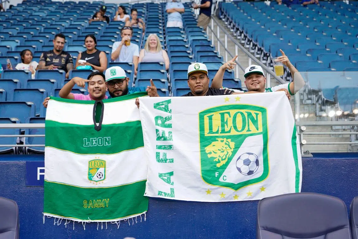 FILE PHOTO: Aug 10, 2021; Kansas City, Kansas, USA; Club Leon fans show their support before a match against Sporting Kansas City at ChildrenÕs Mercy Park. Mandatory Credit: Denny Medley-USA TODAY Sports/File Photo
