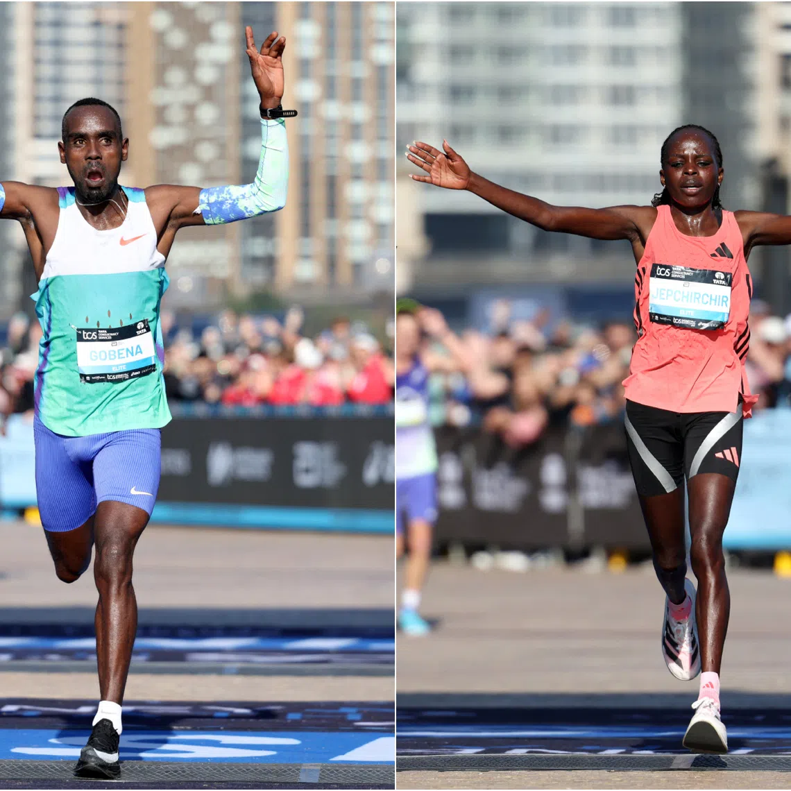Ethiopia’s Addisu Gobena (left) and Kenya’s Peres Jepchirchir won the men’s and women’s races respectively at the Sydney Marathon on Aug 30.