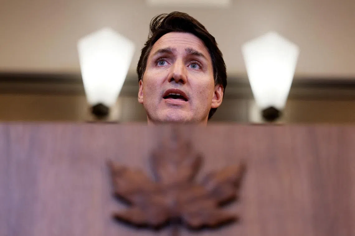 Canada's Prime Minister Justin Trudeau takes part in a press conference about the Royal Canadian Mounted Police's investigation into "violent criminal activity in Canada with connections to India".