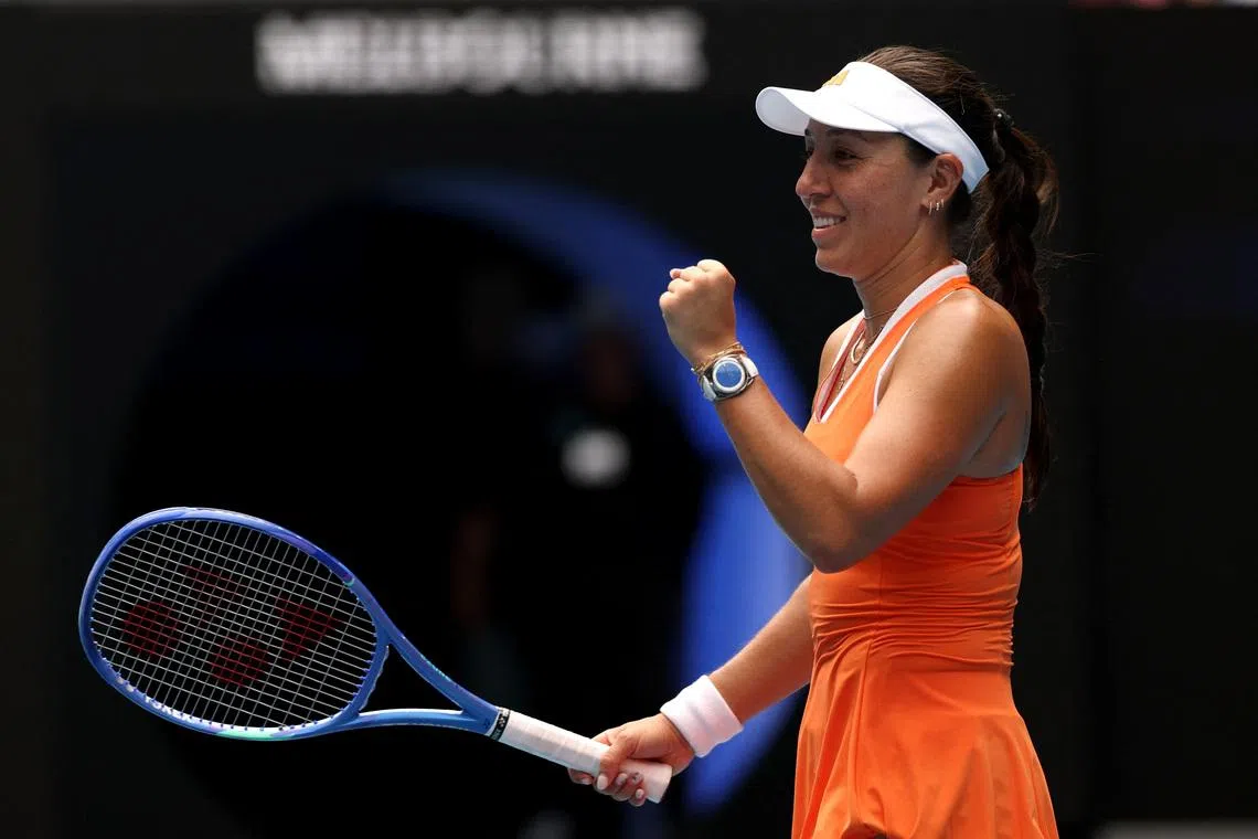 Tennis - Australian Open - Melbourne Park, Melbourne, Australia - January 28, 2026 Jessica Pegula of the U.S. celebrates after winning her quarter final match against Amanda Anisimova of the U.S. REUTERS/Hollie Adams