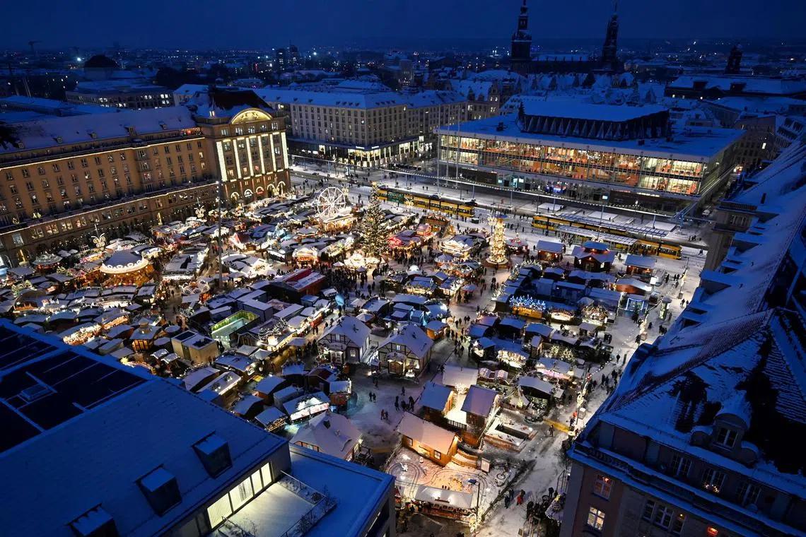 A general view of the Striezelmarkt Christmas market in Dresden, Germany, December 12, 2022. REUTERS/Matthias Rietschel
