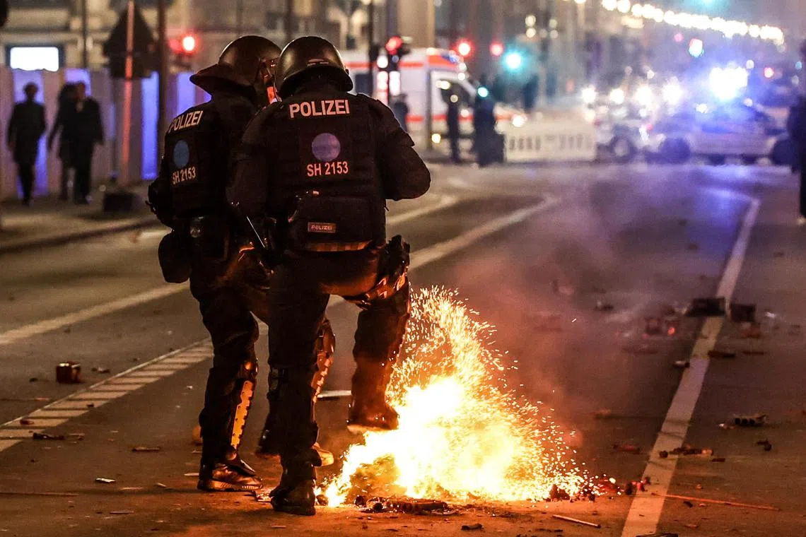 Five people died across Germany as people celebrated the new year with intense fireworks and pyrotechnics. 