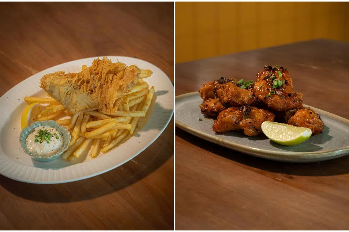 Estuary's fish and chips (left) and crispy skate wings.