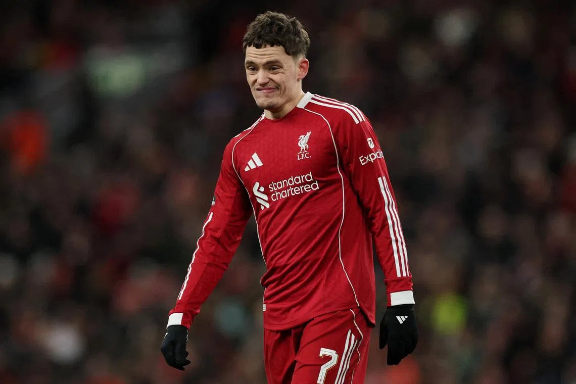 FILE PHOTO: Soccer Football -  FA Cup - Fourth Round - Liverpool v Brighton & Hove Albion - Anfield, Liverpool, Britain - February 14, 2026 Liverpool's Florian Wirtz reacts REUTERS/Phil Noble/File Photo