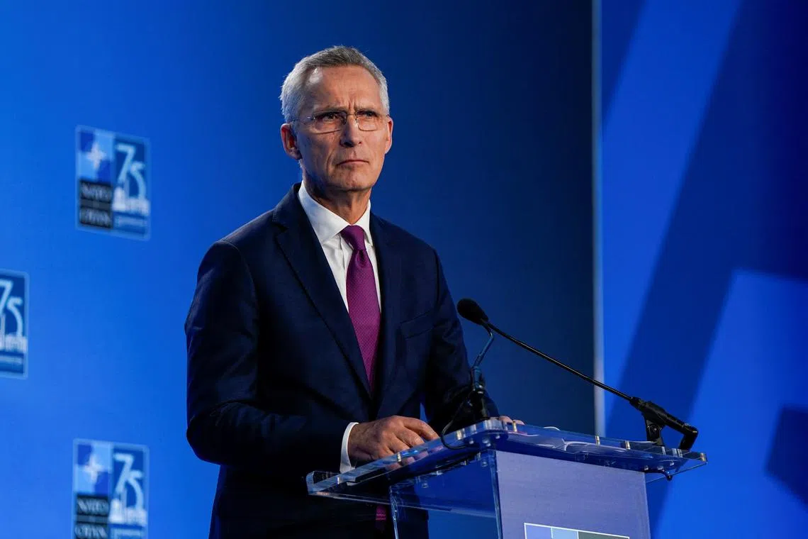 NATO Secretary General Jens Stoltenberg holds a press conference, during NATO's 75th anniversary summit in Washington, U.S., July 11, 2024. REUTERS/Elizabeth Frantz/File Photo