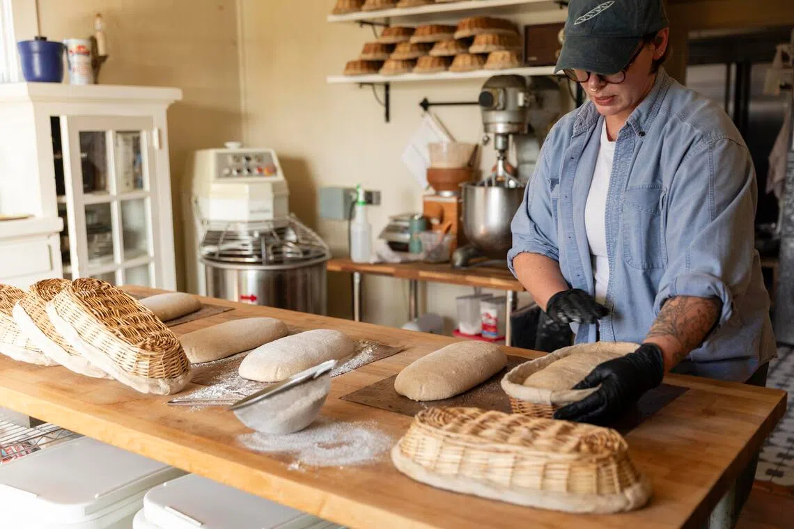 Bonnie Ohara makes sourdough bread in Modesto, Calif., Jan. 22, 2026. Ohara was one of the first people to obtain a cottage baking permit from the state of California. (Ashley Lima/The New York Times)