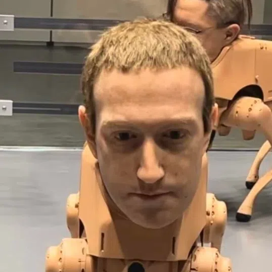 Artist Beeple's robotic quadrupeds bearing faces of famous tech titans and artists were on display at Art Basel in Miami.