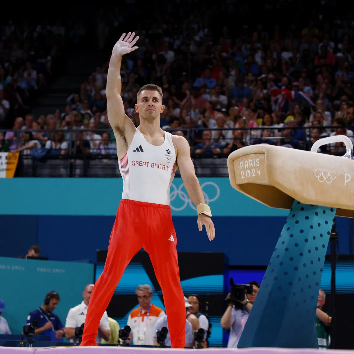Paris 2024 Olympics - Artistic Gymnastics - Men's Pommel Horse Final - Bercy Arena, Paris, France - August 03, 2024. Max Whitlock of Britain reacts after his performance. REUTERS/Hannah Mckay