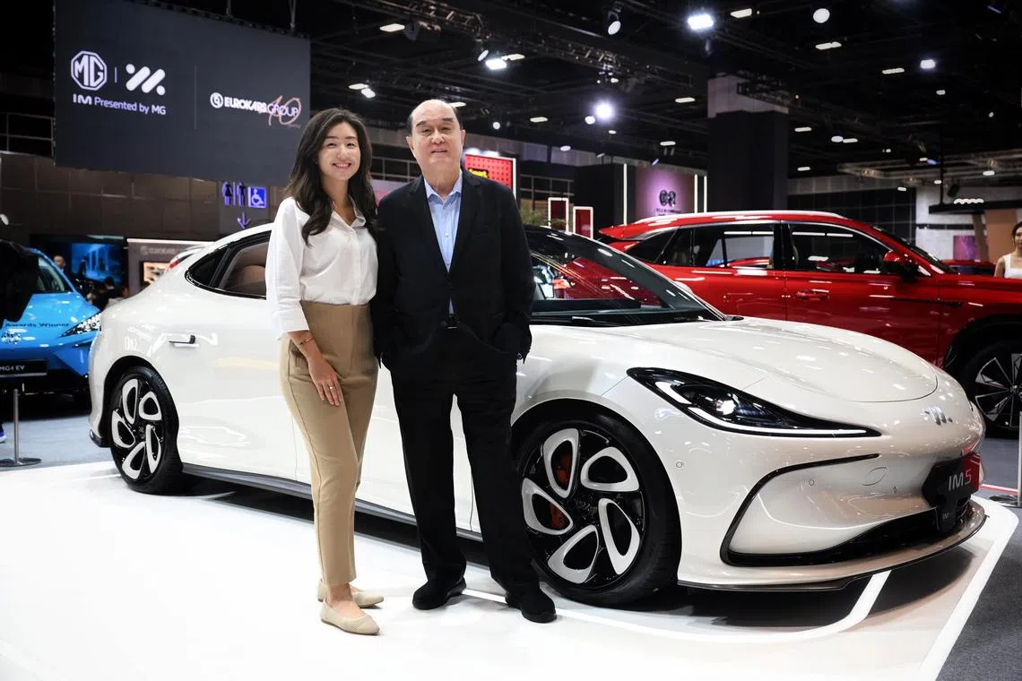From right: Karsano Kwee, Eurokars Group?s  executive chairman and his daughter Charmain Kwee, executive director, Eurokars Group photographed at the Singapore Motorshow 2025 on Jan 9, 2025.