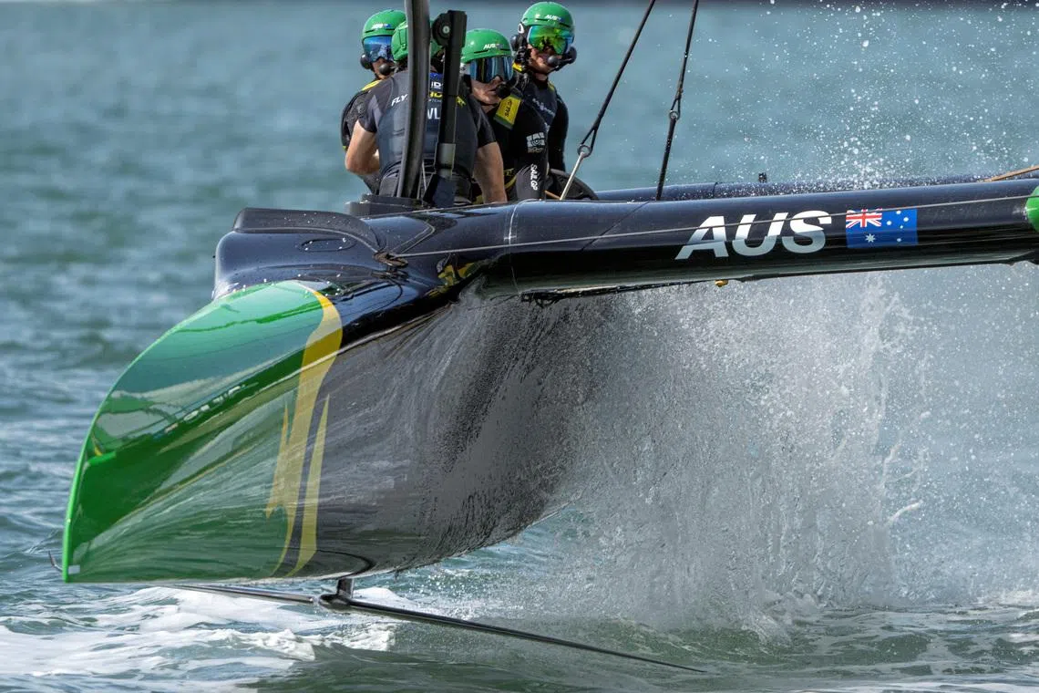 FILE PHOTO: Sailing - SailGP - Great Britain Sail Grand Prix - Portsmouth, Britain - July 19, 2025 BONDS Flying Roos SailGP Team helmed by Tom Slingsby on Race Day 1 Ricardo Pinto/SailGP/Handout via REUTERS/File Photo