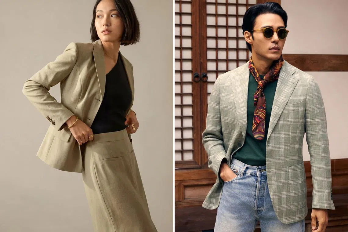 Asian female wearing work clothes Love, Bonito and Asian man wearing clothes from Benjamin Barker
