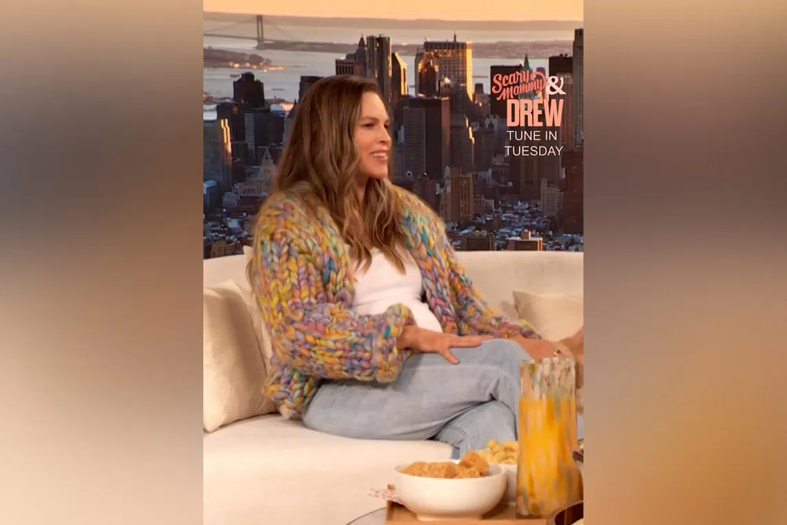 US actress Hilary Swank is seen with a baby bump in an episode of The Drew Barrymore Show, scheduled to air on Oct 20.