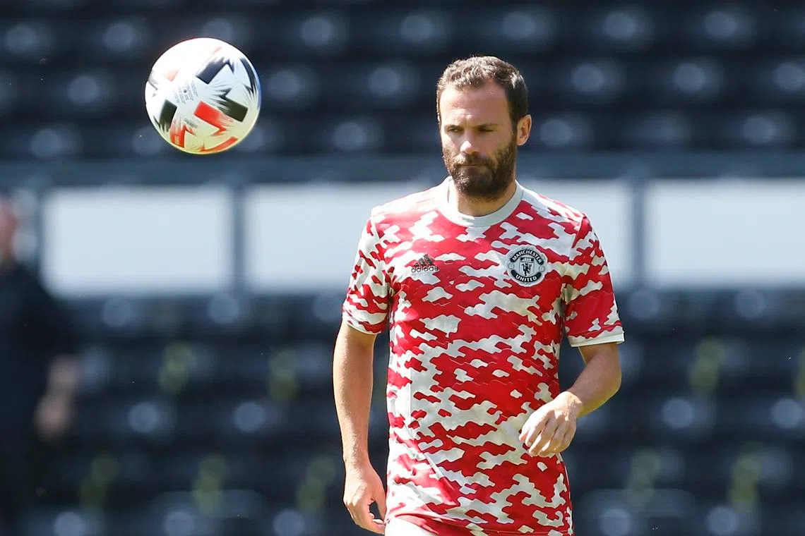 FILE PHOTO: Soccer Football - Pre Season Friendly - Derby County v Manchester United - Pride Park, Derby, Britain - July 18, 2021 Manchester United's Juan Mata during the warm up before the match Action Images via Reuters/Craig Brough/File Photo
