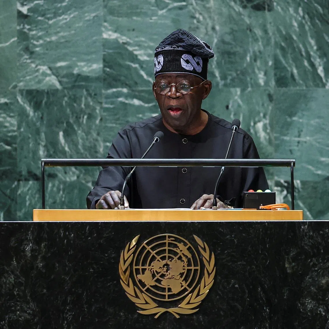 Nigeria's President Bola Ahmed Tinubu addresses the 78th Session of the U.N. General Assembly in New York City, U.S., September 19, 2023.  REUTERS/Eduardo Munoz