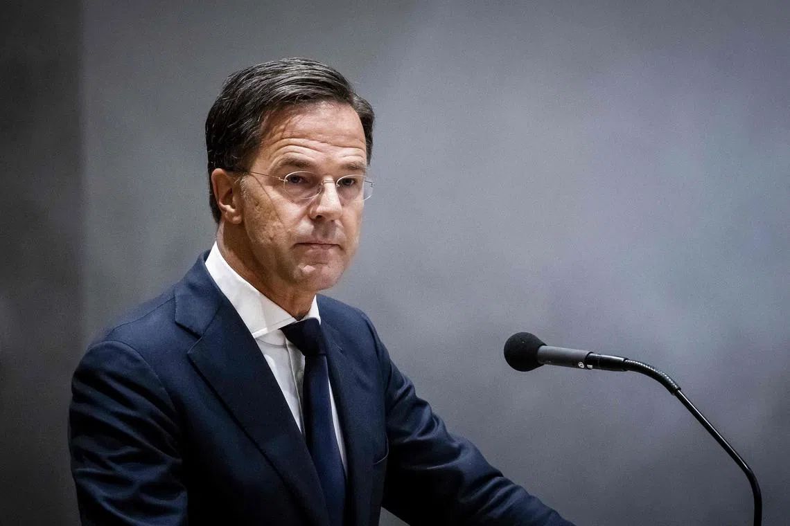 Outgoing Prime Minister Mark Rutte announces he is leaving politics during a debate in the House of Representatives following the fall of the cabinet, in The Hague on July 10, 2023. Dutch Prime Minister Mark Rutte said on July 10, 2023 he was leaving politics after nearly 13 years in charge, in a shock end to his time as the longest-serving leader in the history of the Netherlands. (Photo by Remko de Waal / ANP / AFP) / Netherlands OUT