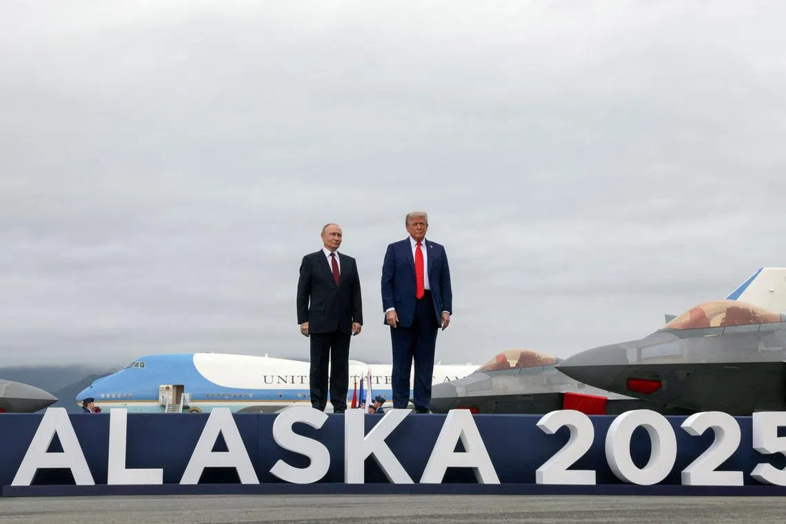 US President Donald Trump and Russian President Vladimir Putin during the US-Russia summit on Ukraine in Alaska, on Aug 15.