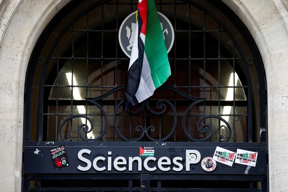 A general view of the occupied building of the Sciences Po University by masked youths in support of Palestinians in Gaza, during the ongoing conflict between Israel and the Palestinian Islamist group Hamas, in Paris, France, France, April 26, 2024. REUTERS/Benoit Tessier/File Photo