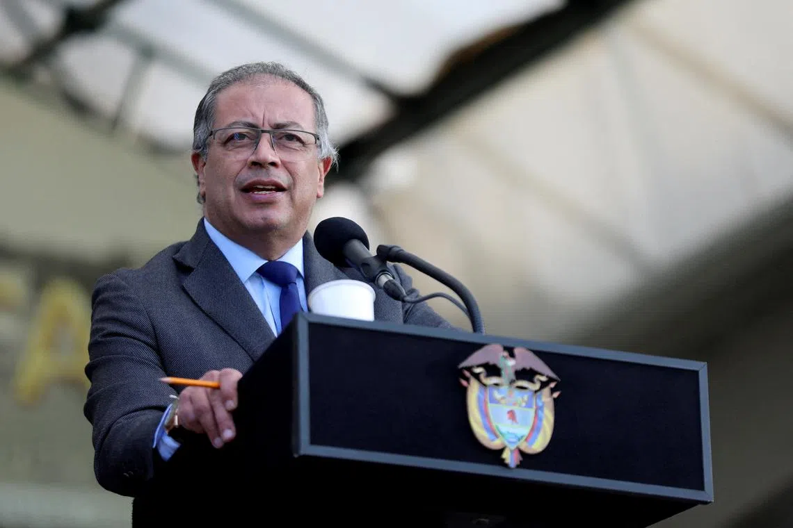 FILE PHOTO: Colombia's President Gustavo Petro speaks during the appointment ceremony of the new commander of the Colombian national army, Major General Luis Emilio Cardozo (not pictured), at the Jose Maria Cordova Military Cadet School in Bogota, Colombia May 31, 2024. REUTERS/Luisa Gonzalez/File Photo