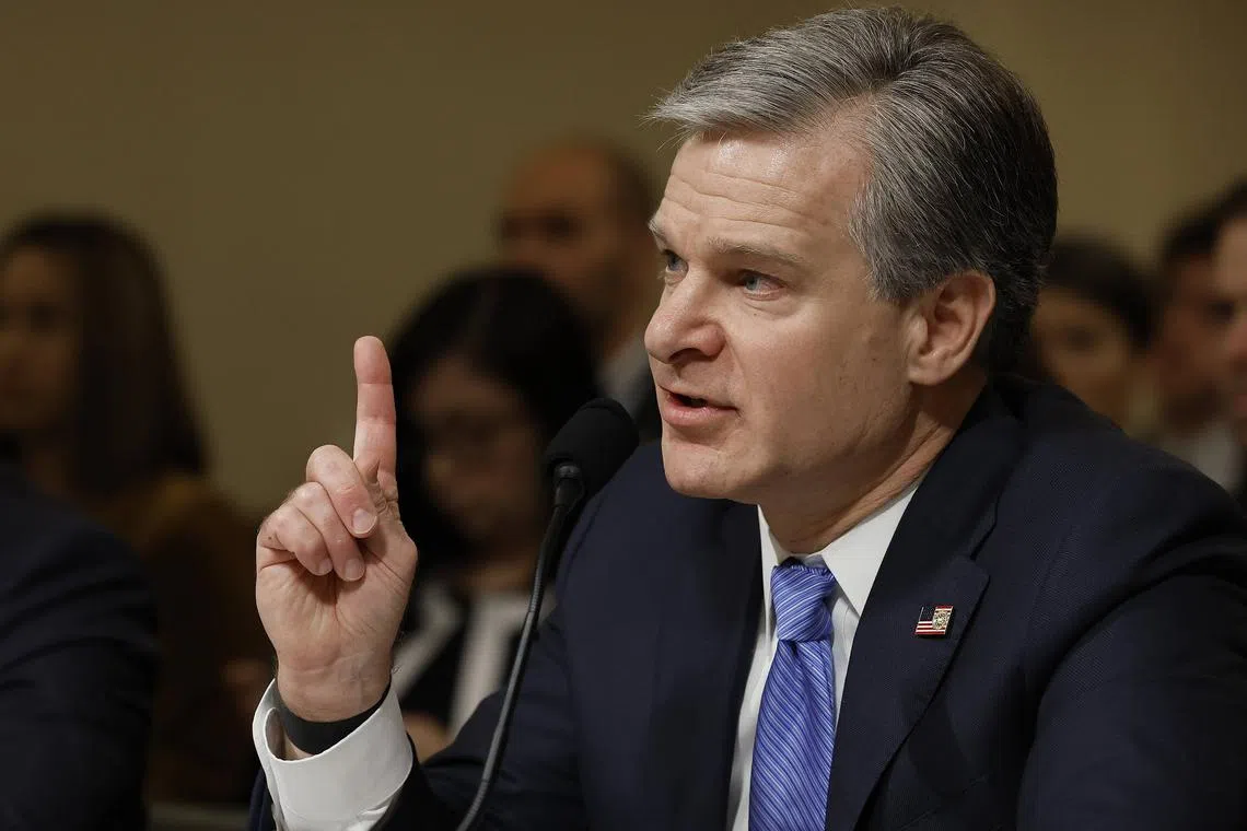 FBI director Christopher Wray says the US is concerned about China setting up unauthorised “police stations” in US cities.