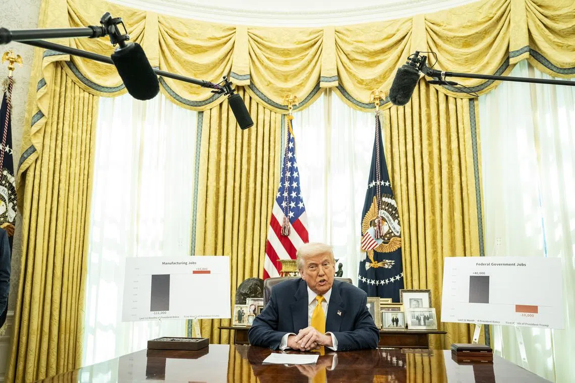 President Donald Trump delivers remarks in the Oval Office of the White House in Washington, on Friday, March 7, 2025. President TrumpÕs retribution campaign against law firms, legal experts and analysts say, is undermining a central tenet of the American legal system Ñ the right to a lawyer to argue vigorously on oneÕs behalf.
(Haiyun Jiang/The New York Times)