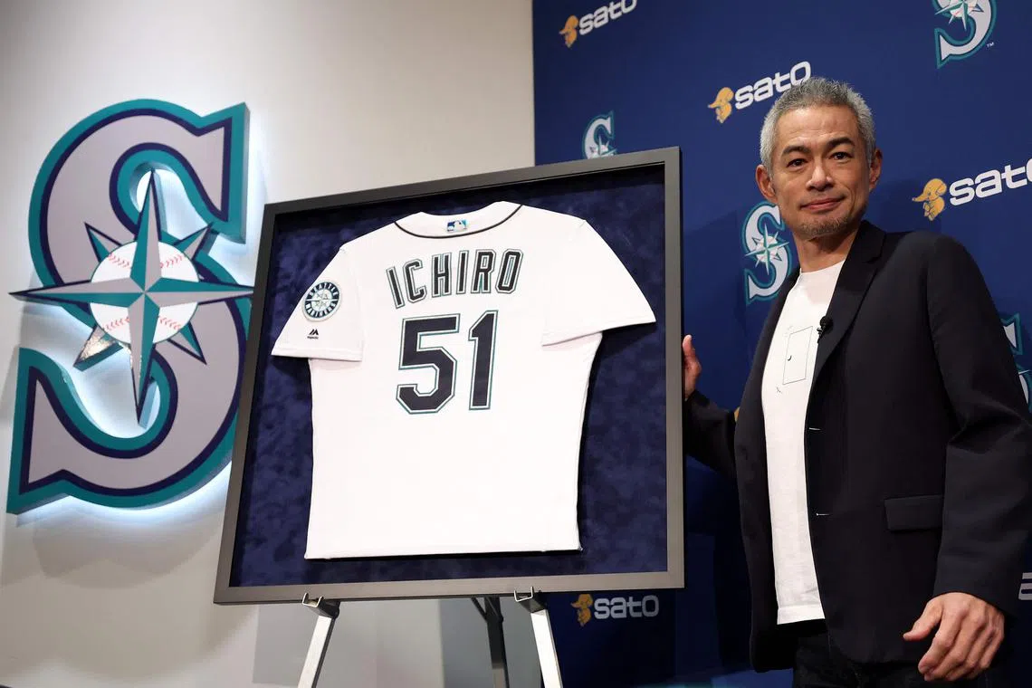 Former Seattle Mariners player Ichiro Suzuki reacting as he is elected into the National Baseball Hall of Fame, after receiving the results of the 2025 Baseball Writers Association of America (BBWAA) Hall of Fame Ballot, on Jan 21 in Seattle, Washington.