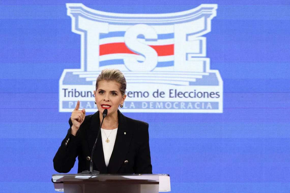 Costa Rica presidential candidate Laura Fernandez of the Sovereign People Party (PPSO) takes part in a debate organized by the Supreme Electoral Tribunal ahead of the February 1 general election, in San Jose, Costa Rica, January 11, 2026. REUTERS/Mayela Lopez
